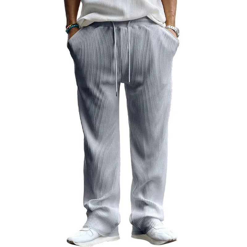 2024 Spring Soft Ribbed Trousers Men Fashion Solid Color Drawstring Lace-Up Straight Pants Streetwear Mens New Trendy Long Pants