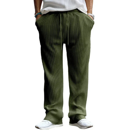 2024 Spring Soft Ribbed Trousers Men Fashion Solid Color Drawstring Lace-Up Straight Pants Streetwear Mens New Trendy Long Pants