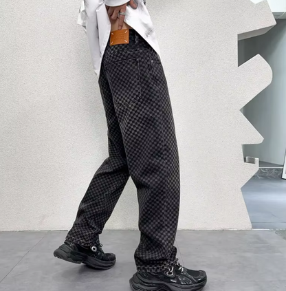 Checkerboard Denim Pants